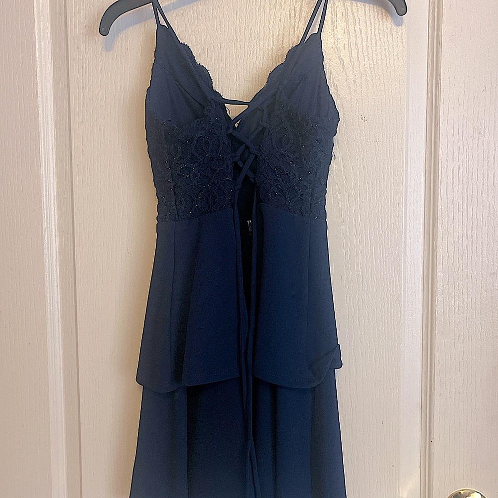 Navy blue lace trim dress